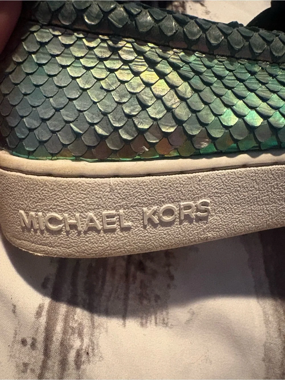 Michael Kors Iridescent gold snakeskin  Slip-On Sneakers.  Sz 8